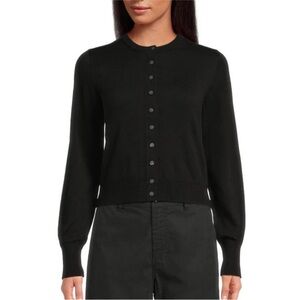Madewell Crewneck Cardigan in 100% Cotton XS Black Button-Up